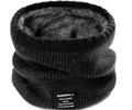 Warm dark grey knitted neck gaiter with thick fleece lining and decorative label - Black