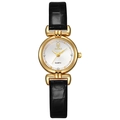 Elegante Damen Quarzuhr mit goldenem Gehäuse, weißem Zifferblatt und schwarzem Lederband - Schwarz