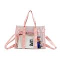 Transparent PVC shoulder bag with pink strap for beach and storage use - Pink