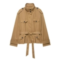 Dames korte trenchcoat in kaki met ceintuur en zakken met klep in cargostijl - XS / Khaki Trenchcoat