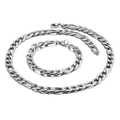 Ensemble collier et bracelet maille Figaro en acier inoxydable argenté poli - 18cm / Argent 3:1 Maille Figaro (9mm)