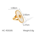 Detail view of 18k gold plated ring showing geometric white shell inlay and measurements - Oval Shell Relief Style (HC-R30185)