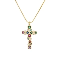 Gold plated cross pendant necklace with colorful cubic zirconia on a box chain - Classic Multi-Color Gemstone Cross (CN001567YH Color)