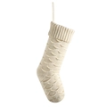 Creamy white knitted Christmas stocking with intricate fish scale weave and hanging loop - Ivory