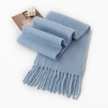 Light blue wool-touch scarf with fringe details and soft texture for winter warmth - 240*30cm / Iceland Blue