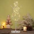 Luminous iron snowman Christmas ornament with warm LED lights on a rustic wooden table - Snowman (37cm)