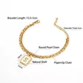 Bracelet double rang en acier inoxydable doré avec chaîne trombone et pendentif lettre S - Style S