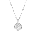 French vintage silver angel relief pendant necklace with beaded stainless steel chain - Silver Necklace (Chain length 45+5cm)