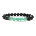 Tiger eye and crystal elastic beaded bracelet with matte black beads and green cut stones - Matte + Aventurine Facet