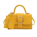 Minimalist yellow PU leather handbag with matching mini pouch and gold hardware accents - Yellow