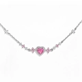 Detail of silver chain with pink heart zircon and floral diamond-encrusted elements - Style 2 Silver