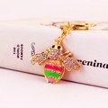 Cute crystal bee keychain with colorful enamel and golden metal chain for women - Colorful