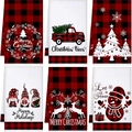 Set of 6 Christmas microfiber kitchen towels with red and black plaid festive patterns - Design 29 (6PCS)