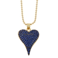 Collar de corazón dorado con circonitas azul oscuro y cadena de bolas dorada - Azul