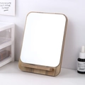 Portable wooden vanity mirror with natural wood grain frame and folding desktop stand - Rectangular (407 Model)