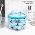 Light blue plaid puppy makeup bag with green bow charms and 14x8x11cm dimensions - Blue Small