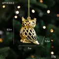 Golden owl Christmas tree ornament with intricate hollow texture, size 8.5x7x5.2cm - Owl Style