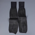 Detail of black sun protection arm sleeves with finger holes and pleated silk texture - M / Black