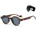 Gafas de sol redondas vintage en carey con lentes grises y detalle de bisagra metal - Montura Leopardo Lentes Gris Negro