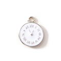 Ciondolo a orologio in lega argentata con smalto bianco e numeri romani per gioielli - Placcato Oro Bianco (Doppia Faccia)
