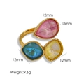 Gold plated open ring with pink teardrop and colorful square cubic zirconia gems - Multicolor Light