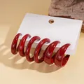 Set of 3 pairs of vintage dark red acrylic C-shaped earrings with glossy finish - Steel Pin Red Classic Style (Set of 3 Pairs)