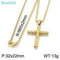 Collier croix en acier inoxydable doré brossé avec chaîne 660mm et pendentif 32x22mm - Petite Taille (32x22mm) / Or