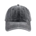 Detail of dark grey washed cotton baseball cap with vintage texture and breathable eyelets - Black and Gray
