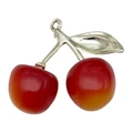 Sparkling red cherry keychain pendant with silver leaves on a white background - 1Pc KC Gold Red Yellow Double Color Resin 3D Single Leaf Large Cherry (40x35mm)