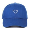 Detailed view of royal blue cotton baseball cap with white heart embroidery design - Sapphire Blue