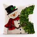 Weihnachts-Kissenbezug aus Leinen mit Schneemann, Zylinder und grünem Kranz - Schneemann-Muster / 45x45cm