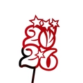 Glossy red 2026 acrylic cake topper for New Year party decoration on white background - Mirror Red 2026 Style C