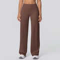 Pantaloni da yoga a vita alta e gamba larga marrone cioccolato per le donne - S / Marrone castagna
