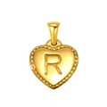Gold-plated heart pendant with embossed letter R and decorative beaded texture - Heart Initial R Pendant (SP151G-R)