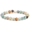 Single layer 8mm tiger eye agate beaded bracelet with multicolored natural stone round beads - Amazonite