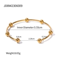 Macro shot showing dimensions of gold-plated stainless steel bead bangle with C-shaped opening - Gold (JDBW2306009)