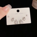 Detailed view of S925 silver stud earring set with zircon flower and bow designs - Silver-Flower Rhinestone Set (63#)