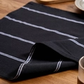 Nordic cotton cloth napkin with minimalist black and white stripe pattern on wooden table - White Fine Stripe