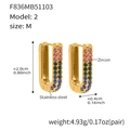 U-shaped stainless steel gold hoop earrings with multi-colored 5A zircon stones - Medium / Colorful