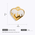 Golden stainless steel heart pendant with white enamel detail, size 17mm x 16mm - White Heart / Liquid Enamel