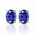 Elegant 925 sterling silver oval-cut blue zircon stud earrings with four-prong setting - 925 Silver / Sapphire Blue