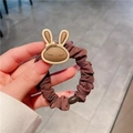 Elastic scrunchie in dark brown fabric with a cute khaki cartoon rabbit ornament - Dark Coffee Rabbit Cartoon Scrunchie 1Pc