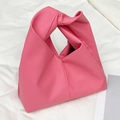 Chic vibrant pink soft PU cloud bag with elegant knot handle and lychee grain texture - Rose Red