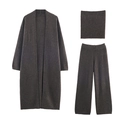 Three-piece knitted set with long cardigan, tube top, and high-waisted wide-leg pants - S / Gray