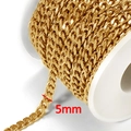 5mm gold stainless steel curb chain for men and women on a white jewelry spool - 5mm Width-1.5mm Thick-Gold Color