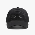 Breathable black mesh cycling baseball cap with laser-cut holes and ripstop fabric - Adjustable / Black