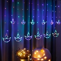 Colorful LED curtain string lights with traditional oil lamp Diya shape pendants - 220V EU Plug (8 Modes) / Ingot-Multicolor