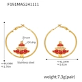 Detailed size specifications for golden stainless steel Christmas tree hoop earrings - Zirconia Christmas Tree Large Hoop Earrings (TXF191)