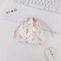 Cute cartoon drawstring storage bag in white popcorn fabric with bear and strawberry print - Lace Pastry