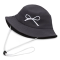 Chapeau bob réversible gris foncé avec broderie nœud blanc et cordelette réglable - Gris